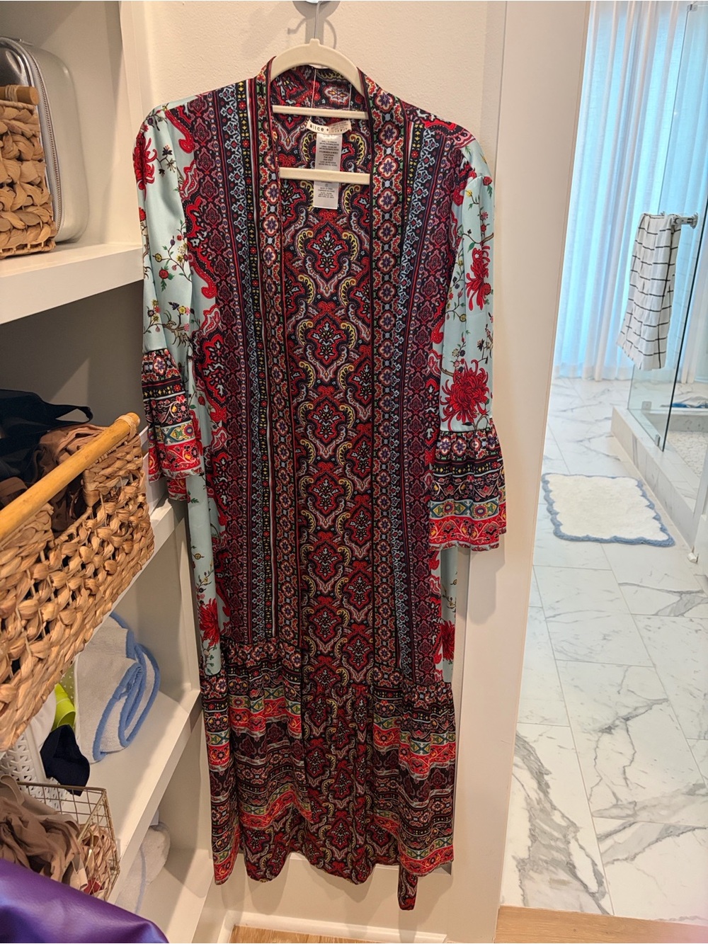 Bohemian Floral Maxi Kimono Red and Light Blue